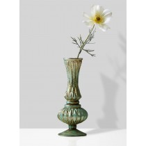 Serene Spaces Living Verdigris Glass Bud Vase, Vintage Style Vase, Measures 7” Tall and 2.75” Diameter