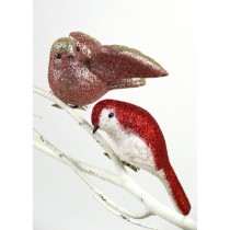 Red & Pink Glitter Bird Ornaments