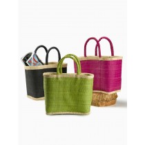 Green, Black, & Pink Raffia Totes With Natural Borders - Decorative Raffia Accessories | Serene Spaces Living