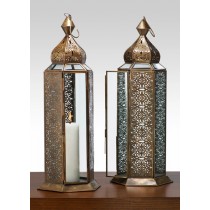 Serene Spaces Living Antique Bronze Moroccan Lantern, Intricate Detailing gives Bazaar Look, Measures 16" Tall and 5.75" Sq