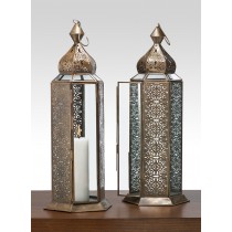 Serene Spaces Living Set of 2 Antique Bronze Moroccan Lantern, Intricate Detailing gives Bazaar Look, Measures 16" Tall and 5.75" Sq