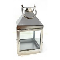 Serene Spaces Living Burnished Silver Steel Square Lantern, 8" Tall & 4" Square