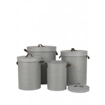 Ribbed Grey Zinc Can With Lid & Leather Handles - Decorative Storage Containers | Serene Spaces Living