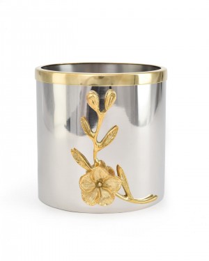 Serene Spaces Living Orchid Stem Cylindrical Vase With Gold Rim, Available in 2 Sizes