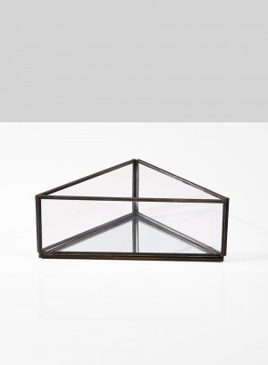 Serene Spaces Living Triangular Glass Tray with Burnt Antique Gold Frame, Measures 8” Length, 4.5” Width and 3” Tall