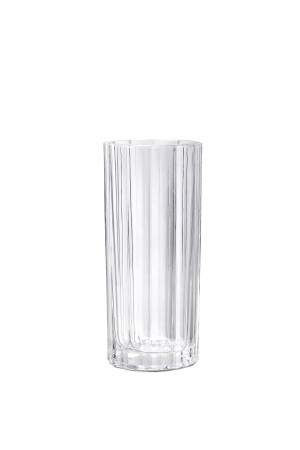 Serene Spaces Living Fluted Pattern Round Vase, Optical Glass Vase, Measures 9.75" Tall and 4.25" Diameter