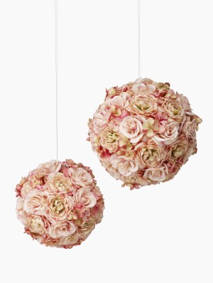 Pink Bronte Hanging Pomanders - Decorative Artificial Flowers | Serene Spaces Living