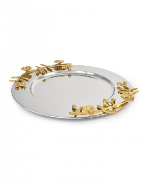 Serene Spaces Living Orchid Stem Round Tray, Measures 14 inches Diameter, Sold Individually