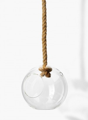 Serene Spaces Living Decorative Hanging Glass Vase with Jute Rope, Measures 8.5” Diameter