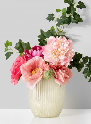 Serene Spaces Living White Ribbed Vase, Frost Glass Vase, Measures 6.75" Tall and 6" Diameter