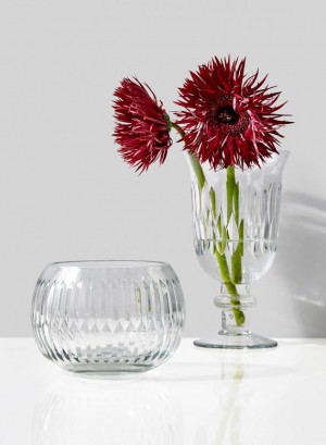 Etched Fishbowl & Trumpet Pedestal Vase