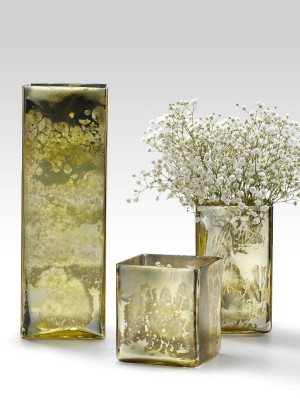 Antique Light Gold Square Vases - Decorative Vases | Serene Spaces Living