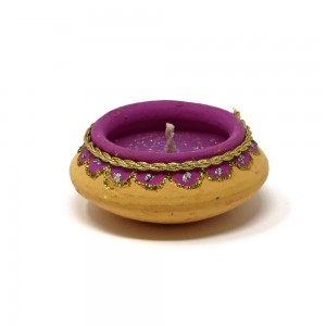 Serene Spaces Living 3-Hour Diya Candle in Multi-Colored Hand Painted Terracotta Pot, Ideal for Lighting at Festivals, Set of 16