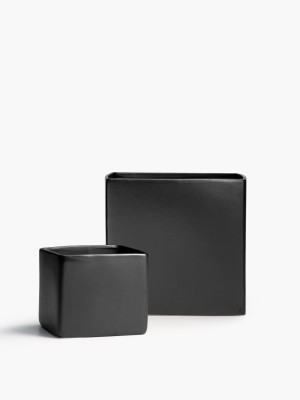 Matte Black Ceramic Cube Vases - Decorative Vases | Serene Spaces Living
