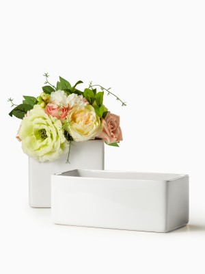 Gloss White Ceramic Cube Vase & Rectangle - Decorative Vases | Serene Spaces Living