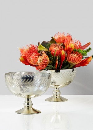 Mercury Etched Leaf Bowl - Decorative Bowls | Serene Spaces Living