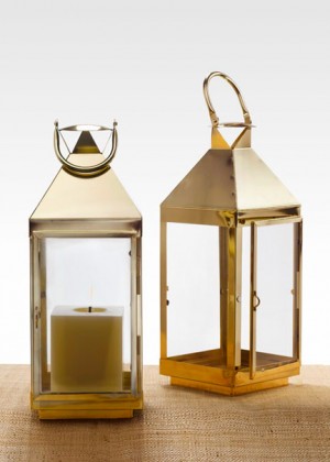 Large Shiny Brass Square Lantern - Decorative Lanterns | Serene Spaces Living