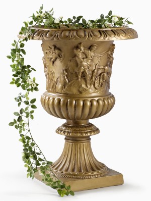 Oversized Gold Relief Fiberglass Urn - Decorative Urns | Serene Spaces Living