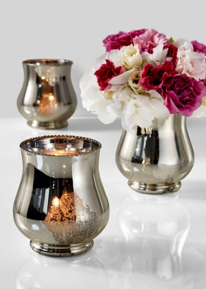 Vintage Silver Mercury Glass Hurricanes - Decorative Hurricane Vases | Serene Spaces Living