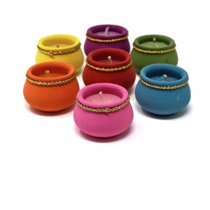 Serene Spaces Living 2-Hour Diya Candle in Multi-Colored Handmade Terracotta Pot, Ideal for Lighting at Festivals, Available in Sets of 9 and 16