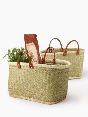 Natural Raffia Bags With Leather Handles - Decorative Raffia Accessories | Serene Spaces Living