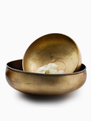 Oversized Antiqued Brass Hammered Bowls - Decorative Bowls | Serene Spaces Living