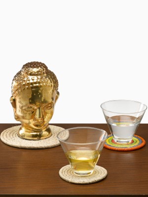 Natural and Multicolor Raffia Coasters, Set of 6 - Decorative Raffia Accessories | Serene Spaces Living