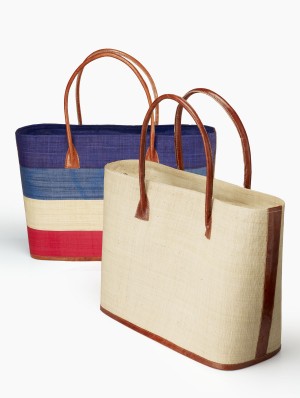 Multicolor And Natural Raffia & Leather Totes - Decorative Fair Trade Totes | Serene Spaces Living