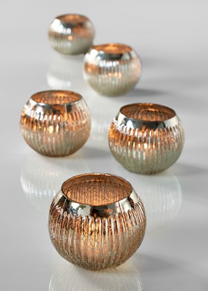 Ribbed Silver Mercury Orbs, Set of 4 - Decorative Orbs | Serene Spaces Living