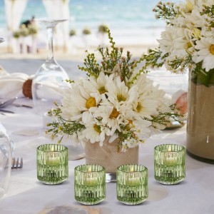 Serene Spaces Living Set of 4 Ribbed Glass Votive Holders, Perfect for Weddings and Home Décor, Measures 2.25" Tall and 2" Diameter