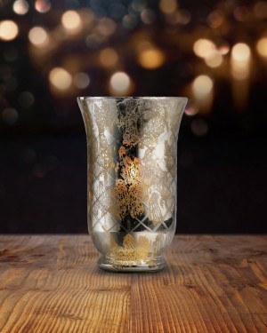 Serene Spaces Living Antique Silver Etched Hurricane, Handmade Vintage-Inspired Mercury Glass Vase, 2 Size Options