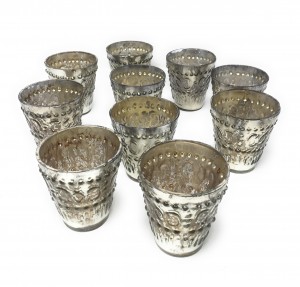 Serene Spaces Living Silver Votive Holders, Vintage Embellished Style, Measures 3" Tall 3" Diameter, Set of 72