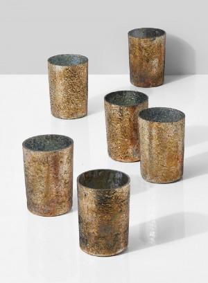 Serene Spaces Living Set of 6 Vintage Bronze & Silver Mercury Glass Candle Holder, Ideal for Weddings Parties Fall Table Decorations, 3.25" Tall and 2.25" Diameter