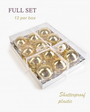 Serene Spaces Living Set of 12 Gold Mercury Glass Finish Plastic Ball, Christmas