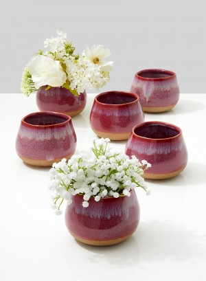 Serene Spaces Living Set of 6 Red Potter's Ceramic Vase, Decorative Pottery Vases for Flowers ideal for Shelf Decor at Home or Weddings, Measures 3" Tall and 4" Diameter