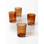 Serene Spaces Living Amber Glass Votive Candle Holders, Ideal for Restaurant Tables, Aromatherapy, Set of 4