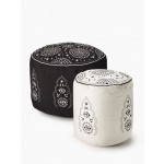 Serene Spaces Living Embroidered Black & Ivory Poufs, Comfortable Seating Option