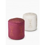 Embroidered White & Pink Poufs