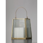 Serene Spaces Living Trapezoid / Hexagon Striped Glass Gold Candle Hurricane